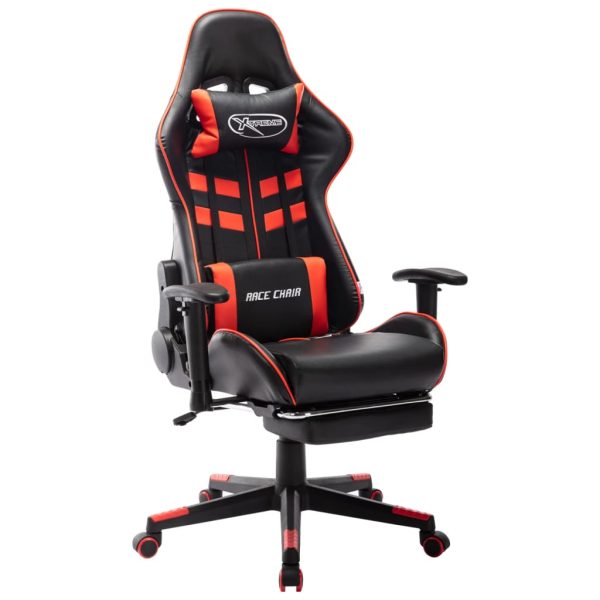 Cadeira gaming c/ apoio de pés couro artificial preto/vermelho