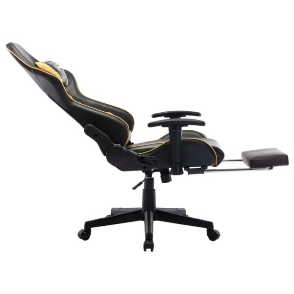 Cadeira gaming c/ apoio de pés couro artificial preto/dourado - Image 7