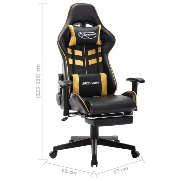 Cadeira gaming c/ apoio de pés couro artificial preto/dourado - Image 10