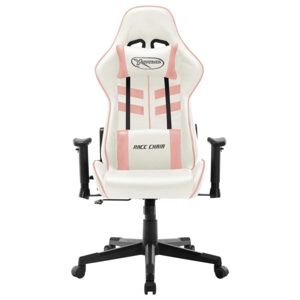 Cadeira de gaming couro artificial branco e cor-de-rosa - Image 2