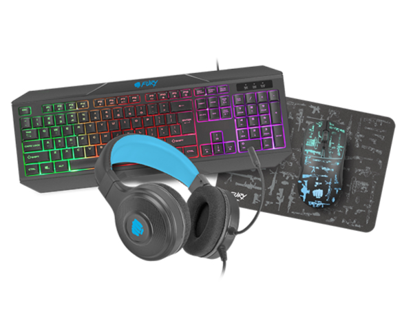 PACK GAMING 4 EN 1 FURY THUNDERSTREAK TECLADO+RATON+AURICULAR+ALFOMBRILLA