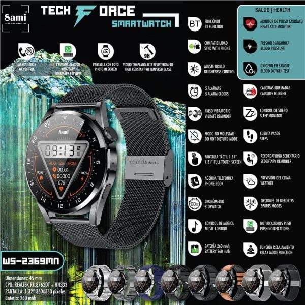 RELOJ SAMI WEARABLE SMARTWATCH TECHFORCE CRISTAL RESISTENTE - Image 2