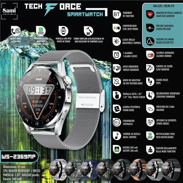 RELOJ SAMI WEARABLE SMARTWATCH TECHFORCE CRISTAL RESISTENTE - Image 2