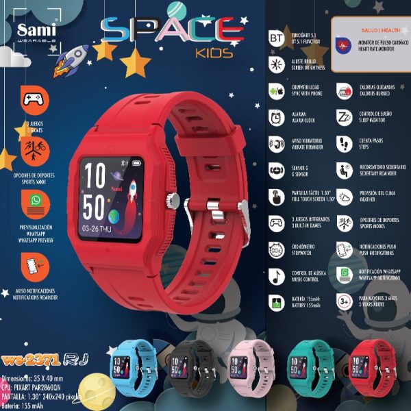 RELOJ SAMI WEARABLE SMARTWATCH SPACE KIDS ROJO - Image 2