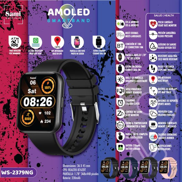 RELOJ SAMI WEARABLE SMARTBAND AMOLED 3ATM GPS NEGRO - Image 2