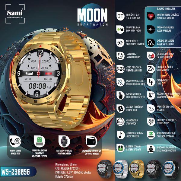 RELOJ SAMI WEARABLE SMARTWATCH MOON M.LIBRES ACERO GOLD - Image 2