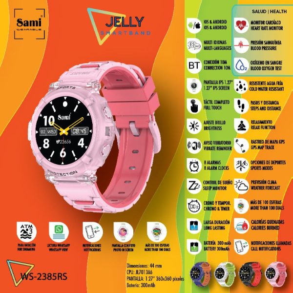 RELOJ SAMI WEARABLE SMARTBAND JELLY 3ATM ROSA - Image 2