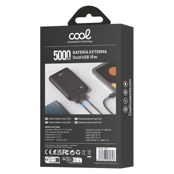 Bateria Externa Power Bank 5000 mAh Display COOL 10W Negro - Image 4