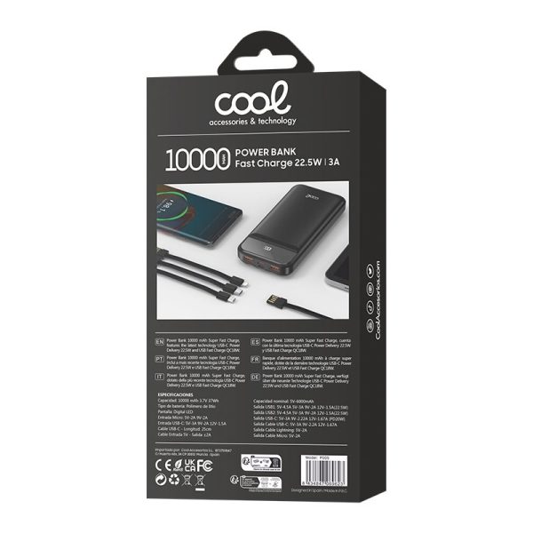 Batería Externa Universal Power Bank 10.000 mAh Carga Rápida 22.5W (3 cables) Negro - Image 6