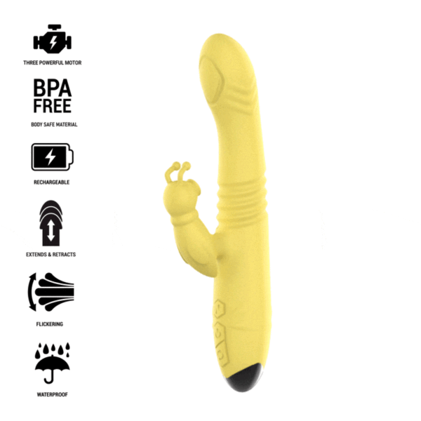 INTENSO - VIBRADOR MULTIFUNÇÃO TOKY PARA CIMA E PARA BAIXO COM ESTIMULADOR CLITÓRICO AMARELO