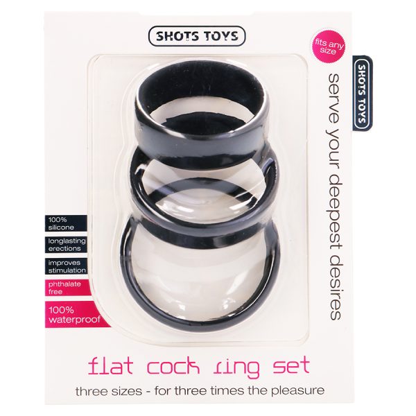 CONJUNTO DE ANÉIS PARA O PÉNIS FLAT COCK RINGS SET PRETOS