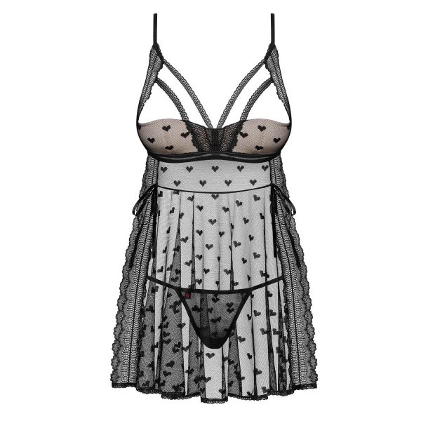 CAMISA DE NOITE E TANGA HEARTIA OBSESSIVE PRETA - Image 2