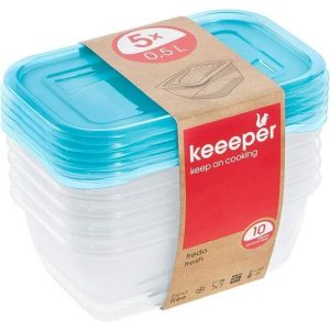 SET DE 5 FIAMBRERAS, 5 X 500 ML, 15,5 X 10,5 X 6 CM, FREDO FRESH, AZUL TRANSPARENTE