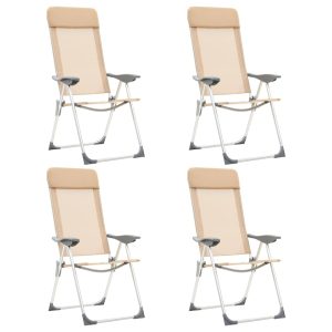 Cadeiras de campismo dobráveis 4 pcs alumínio creme