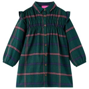 Vestido de criança com manga comprida e folhos verde-escuro 104