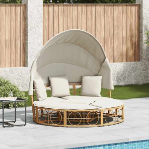 Cama lounge de exterior c/ toldo e almofadões vime PE