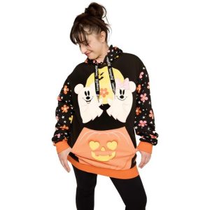 SUDADERA UNISEX CON ESTAMPADO DE FANTASMAS FLORALES DE MICKEY Y MINNIE