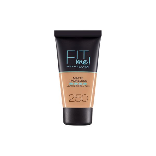 Maybelline Base De Maquillaje Fit Me Mate y Afinaporos Tono 250 Sun Beige Calca A Tu Tono y Textura Pieles Medias - 30ml