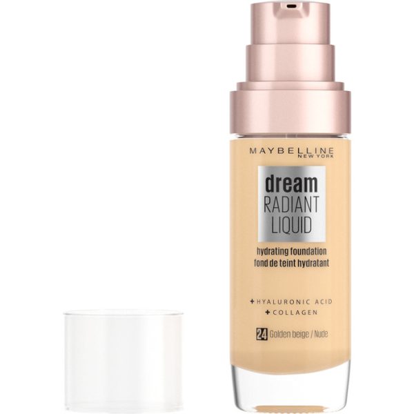 Maybelline Dream Radiant Liquid Tono 24 Golden Beige Base De Maquillaje Hidratante Con Ácido Hialurónico y Cólageno, Para Pieles De Tono Claro - 30ml