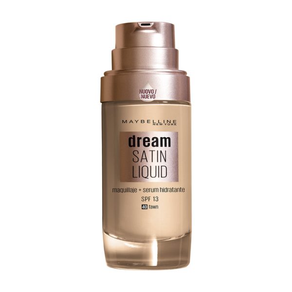 Maybelline Dream Satin Liquid Tono 40 Fawn Base De Maquillaje Hidratante Con Ácido Hialurónico y Cólageno, Para Pieles Oscuras - 30ml