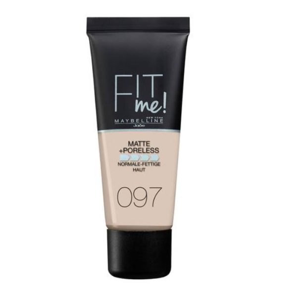 Maybelline Fit Me Mate y Afinaporos Base De Maquillaje Tono 97 Natural Porcelain Calca A Tu Tono y Textura Pieles Muy Claras - 30ml