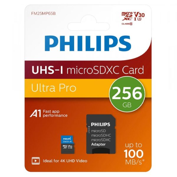 TARJETA MICRO SD 256GB PHILIPS C10 U3 + ADAPTADOR