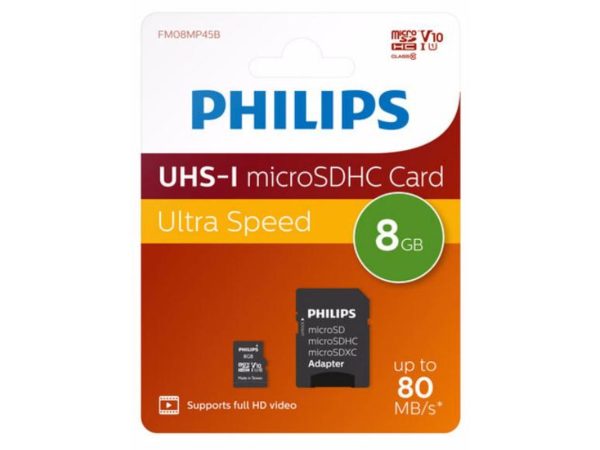 TARJETA MICRO SD 8GB PHILIPS CLASE 10 + ADAPTADOR 669036