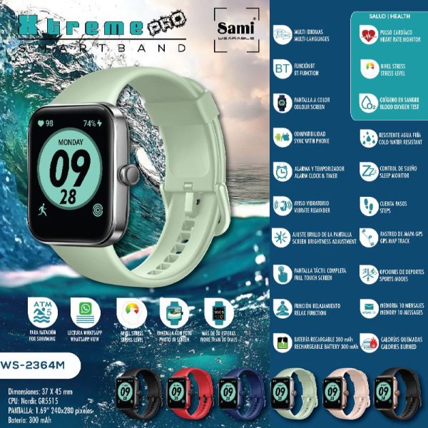 RELOJ SAMI WEARABLE XTREME PRO 5ATM 1.69"HD MENTA - Image 2