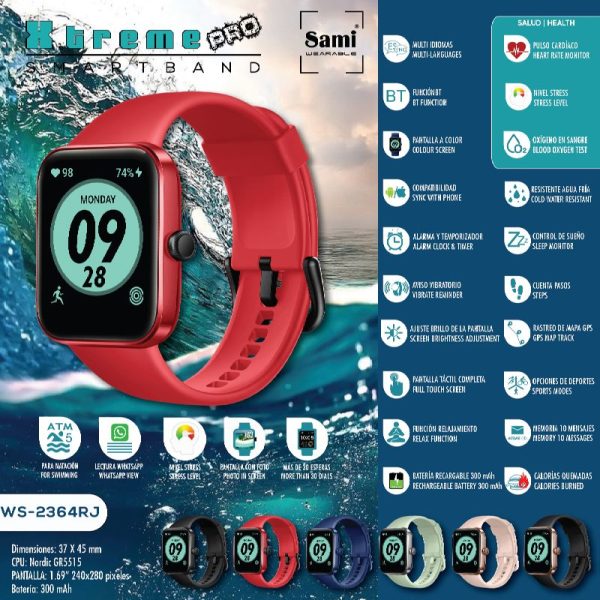 RELOJ SAMI WEARABLE XTREME PRO 5ATM 1.69"HD ROJO - Image 2