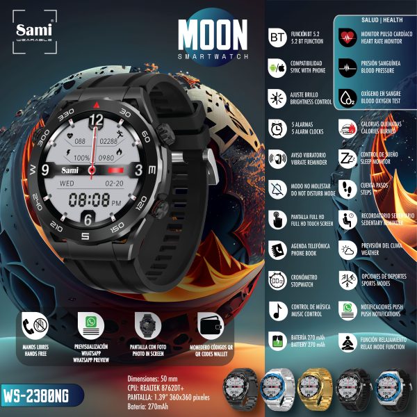 RELOJ SAMI WEARABLE SMARTWATCH MOON M.LIBRES NEGRO - Image 2