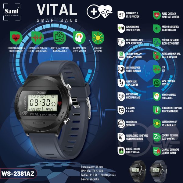 RELOJ SAMI WEARABLE SMARTBAND VITAL AZUL/CARC.NEG - Image 2