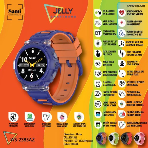 RELOJ SAMI WEARABLE SMARTBAND JELLY 3ATM AZUL/NARANJA - Image 2