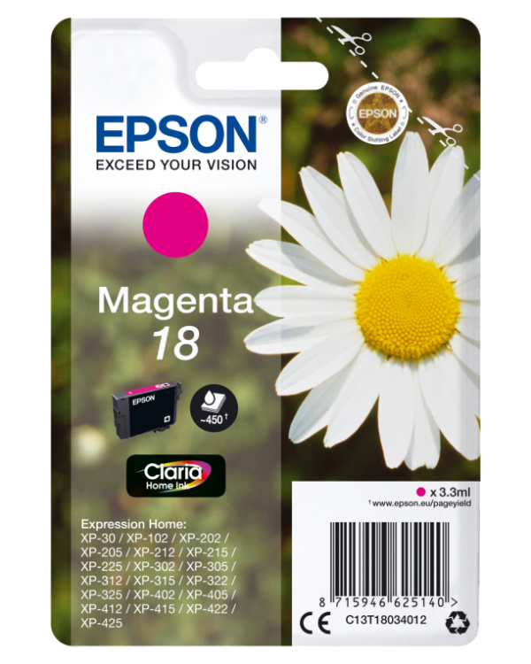 TINTA EPSON CLARIA 18 MAGENTA XP102 205 305 322 405 422