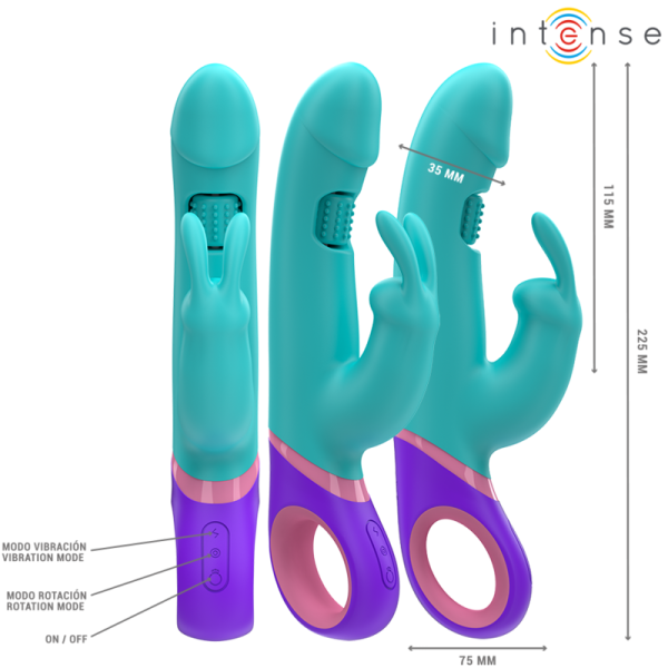 INTENSE - MONICA RABBIT VIBRADOR COM ESTIMULADOR G-SPOT ROTATIVO AZUL - Image 2