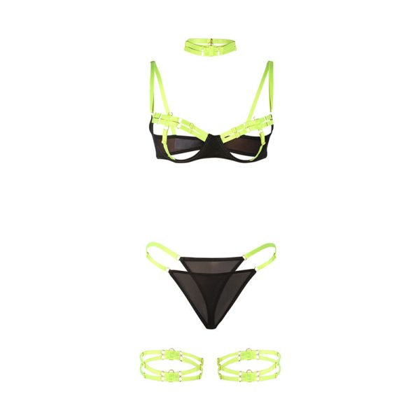 SUBBLIME - 955274 CONJUNTO DE SUTIÃ COM COLAR E DETALHES NAS PERNAS VERDE FLUORESCENTE S/M - Image 5