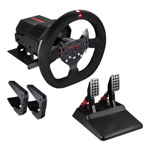 FR-TEC Volante con Force Feedback Force Racing Wheel - Tecnologia Forcesense - Aro de 26.5cm de Diametro - Pedales Regulables - Color Negro