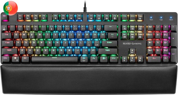Mars Gaming MK5 Teclado Mecanico RGB - 435x129x37mm - Switches OUTEMU SQ - Diseño Gaming Solido - Iluminacion Full RGB - Reposamuñecas Acolchado - Software de Control Profesional - Portugues - Color Negro