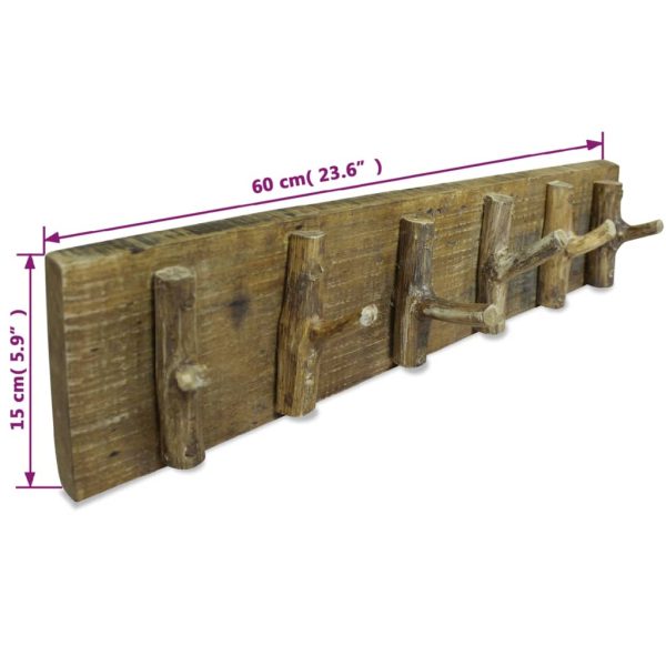 Bengaleiro de parede madeira reciclada maciça 60x15 cm - Image 3