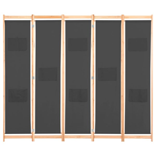 Divisória de quarto com 5 painéis 200x170x4 cm tecido cinzento - Image 2