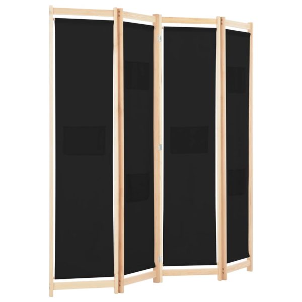 Divisória de quarto com 4 painéis 160x170x4 cm tecido preto - Image 3