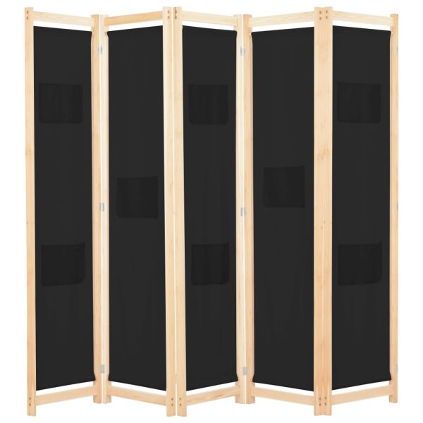 Divisória de quarto com 5 painéis 200x170x4 cm tecido preto