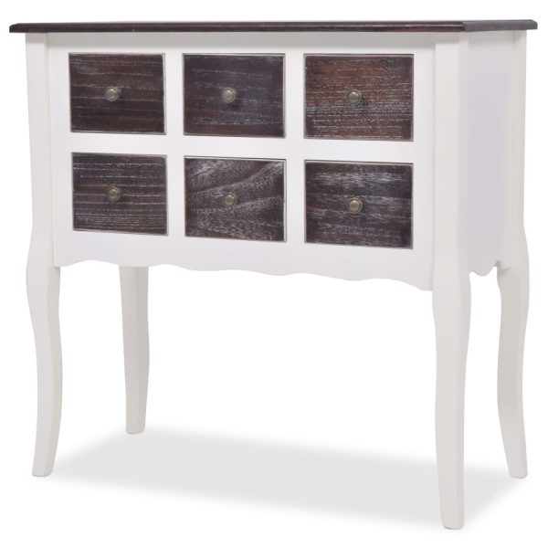 Mesa consola com 6 gavetas castanho e branco madeira - Image 2