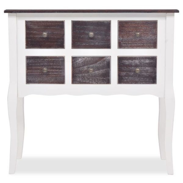 Mesa consola com 6 gavetas castanho e branco madeira - Image 3