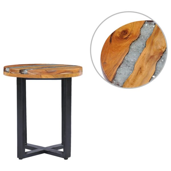 Mesa de centro 40x45 cm madeira de teca maciça e poliresina
