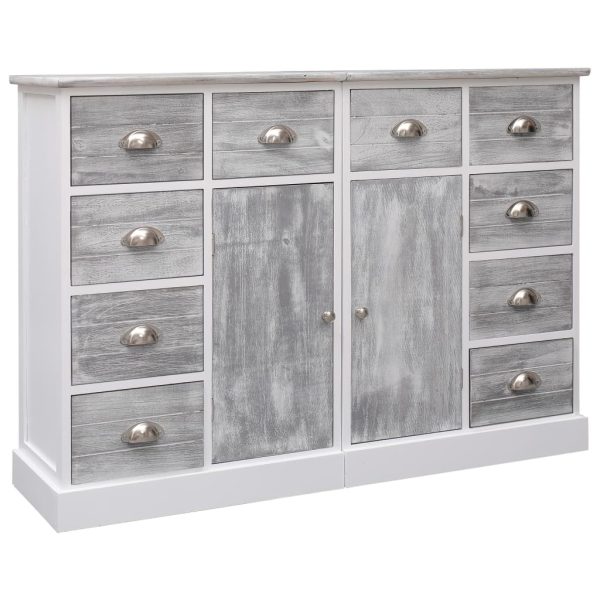 Aparador com 10 gavetas 113x30x79 cm madeira cinzento