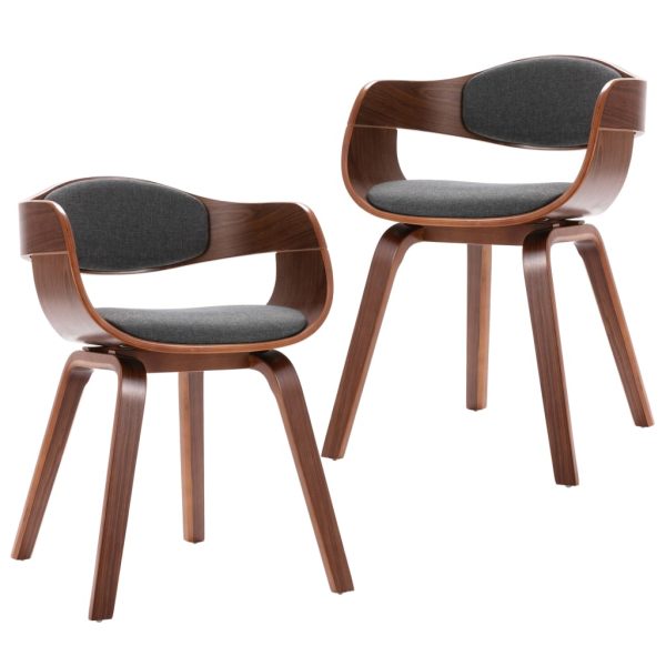 Cadeiras de jantar 2 pcs madeira curvada e tecido cinzento - Image 2