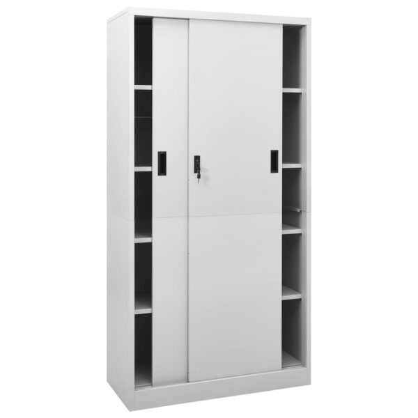 Armário escritório porta deslizante 90x40x180cm aço cinza-claro - Image 3