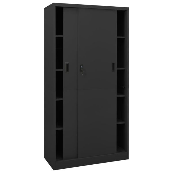 Armário escritório porta deslizante 90x40x180 cm aço antracite - Image 3
