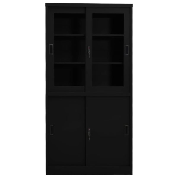 Armário de escritório c/ porta deslizante 90x40x180cm aço preto - Image 2