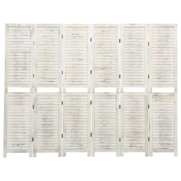 Biombo com 6 painéis 215x166 cm madeira branco antigo
